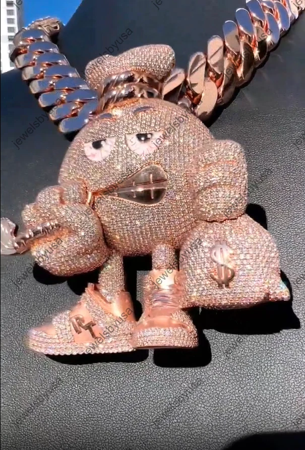 Angry Face Character Pendant Real Moissanite In 925 Sterling Silver Free Stud - Image 4 of 4