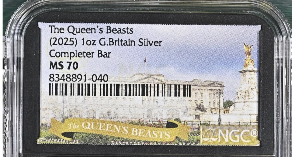 2025 Queen’s Beasts UK COMPLETER 1 oz Silver Bar Queen’s Beasts Label NGC MS70 - Image 4 of 4