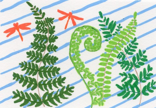  ACEO Original Acrylic Art "ferns for fun" Art by Molly Cushing