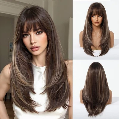 MISSWEN Kunsthaar Long Straight Gemischtes Braunblond Cosplay Perücke With Fringe