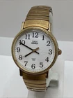 Vtg Timex Easy Reader Watch Men Indiglo 34mm Gold Tone Stretch New Battery!