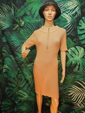 Japna Peach Ribbed 1/4 Zip Sheath Bodycon  Sweater Dress Size L