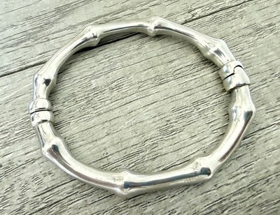 Vintage Designer Sterling Silver 925 Bamboo Chunky Hinged Bangle Bracelet 15g