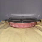 Vintage Pyrex Pink Daisy Divided Casserole Dish 1 1/2 Quart With Lid