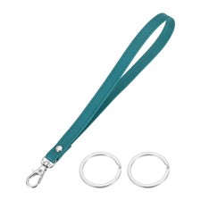 7 Inch Wristlet Strap PU Leather with 2 Silver Rings for Clutch Cyan 