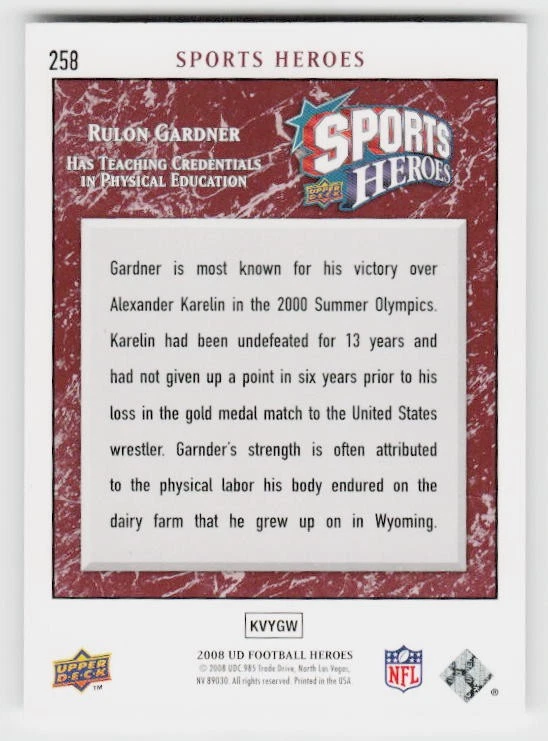 2008 Upper Deck Heroes #258 Rulon Gardner - Image 2 of 2