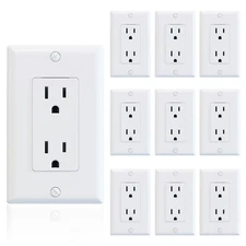 10-Pack 15A 125V Decorator Receptacle Standard Electrical Wall Outlet White