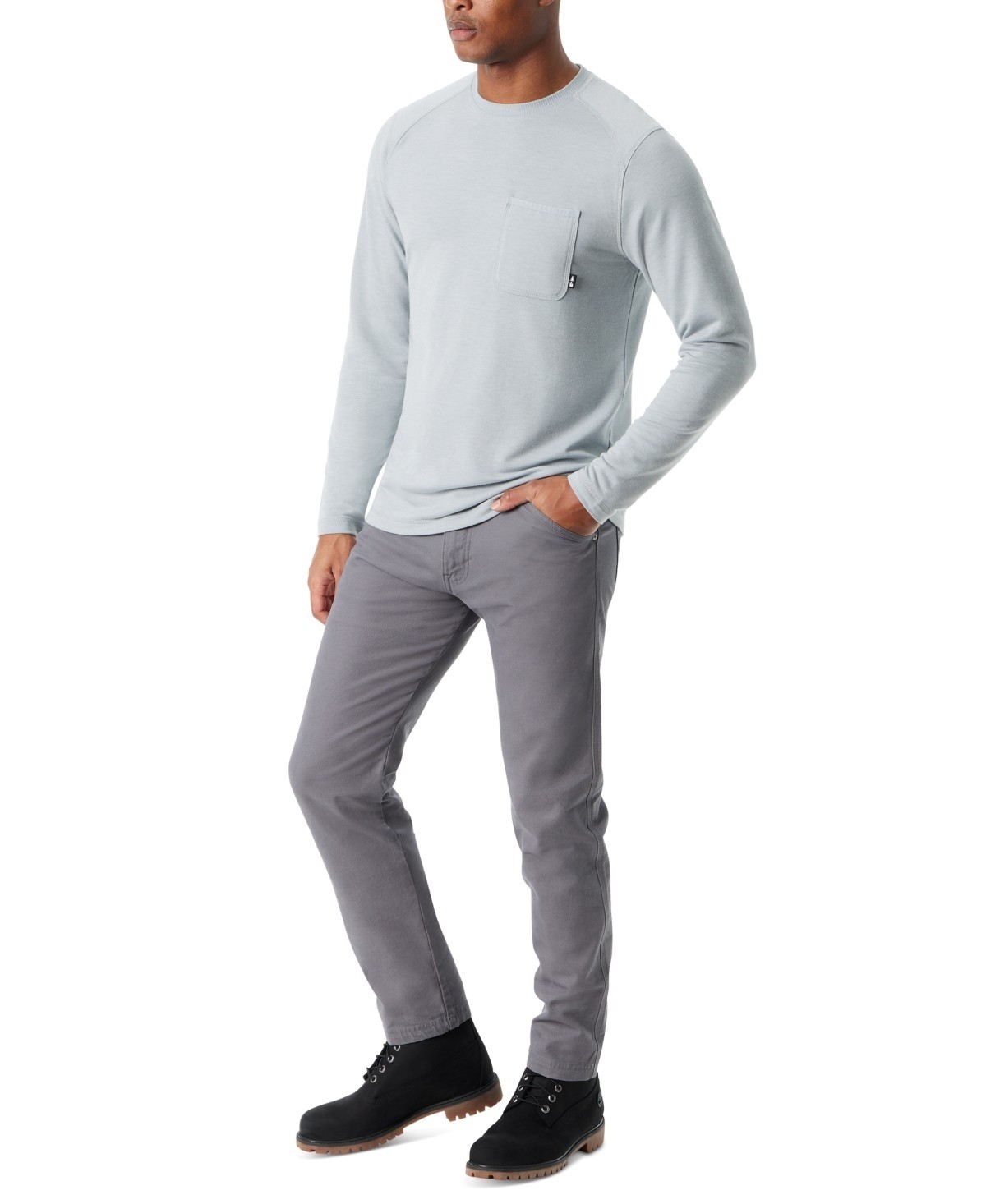 Bass Outdoor T-Shirt Men's Size Medium Quarry Gray Long-Sleeve Ribbed Pocket