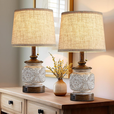 19.5'' Farmhouse Bedside Table Lamps Set of 2 Rustic Lamps for Nightstand Bedroom
