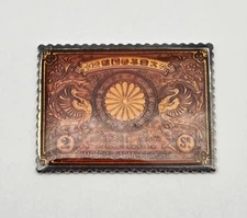 MC Enamel Imperial Japanese Postage 25th Anniversary Sterling Silver Stamp Bar 