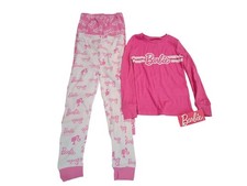 Barbie Girls Pink Pajama 3 Pieces Set Long Sleeve Top Printed Pants Size 6