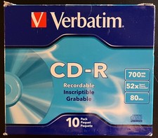 Verbatim CD-R 10 Pack with slim Jewel cases, 700MB, 52X speed, 80 Min., New