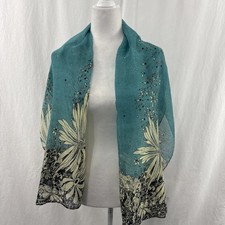 Vintage Floral Scarf Artsy Teal Multicolor Coastal Vibe Boho