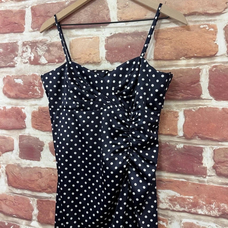 Donna Ricco 连衣裙女式 10 海军蓝深蓝色圆点缎面领带背面拉链 — 第 4/4 张图片