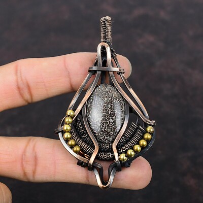 Dinosaur Bone Wire Wrapped Pendant Handcrafted Copper Ethnic 3.35''