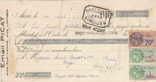 Martial Picat Limoges 1929 Invoice & Cancels Revenue Stamps Receipt-Tr Rf 43070 - Picture 3 of 5