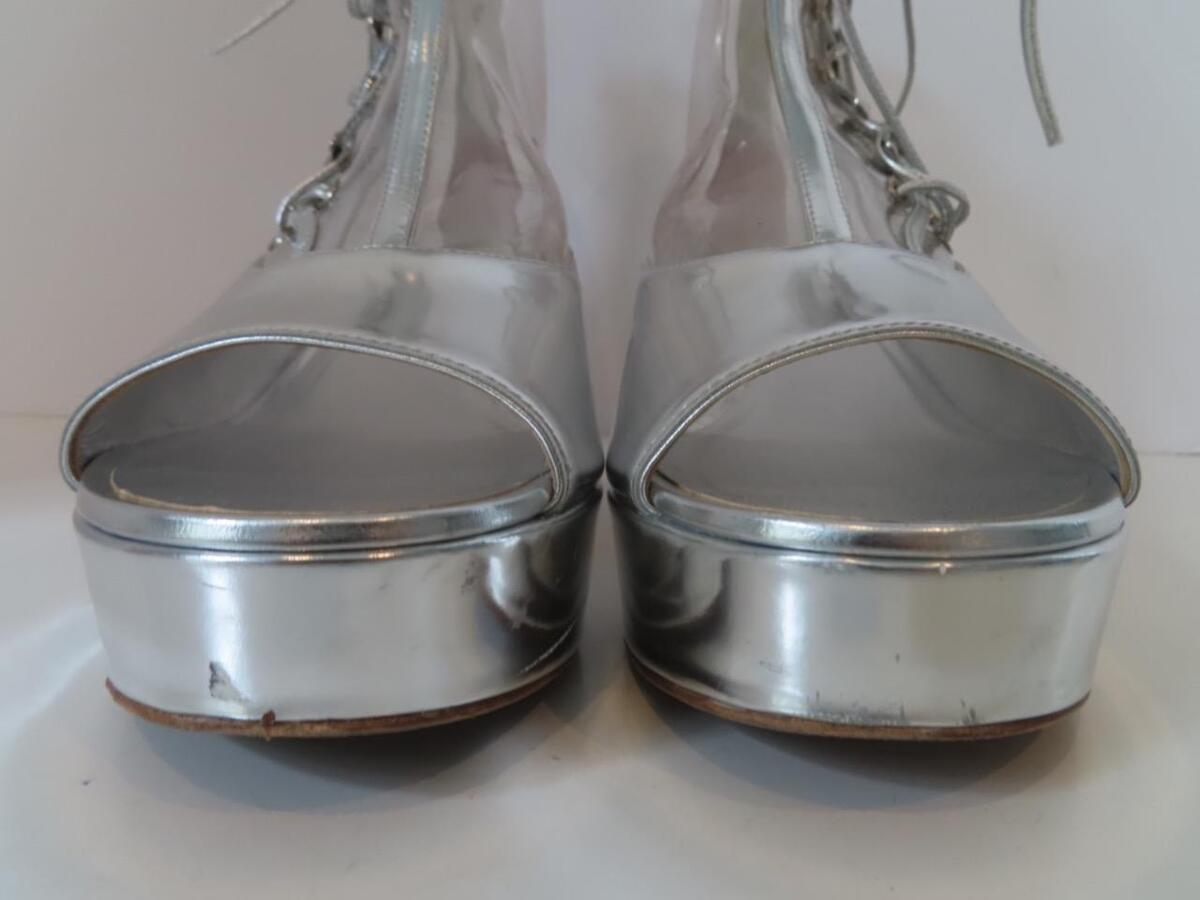 CHANEL Silver Leather/Clear PVC Block Heeled Open Toe Ankle CHANEL Silver Leather/Clear PVC Block Heeled Open Toe Ankle