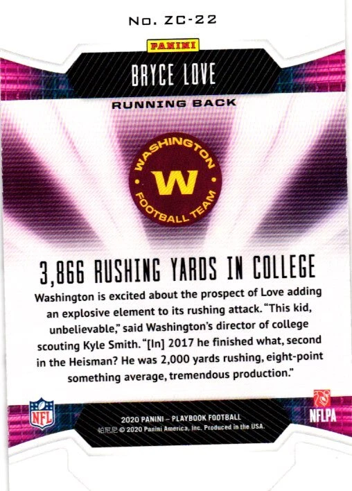 2020 Panini Playbook #ZC-22 Bryce Love Zoning Commission - Image 2 of 2