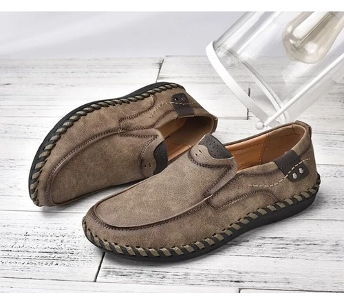 Men's Handmade Leather Loafers Casual Shoes Non-slip Comfortable Driving Shoes - Picture 22 of 26