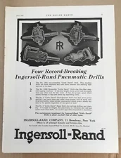 Ingersoll-Rand pneumatic 1923 original vintage print ad 1920s illus drill trains