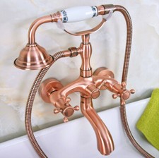Antique Red Copper Wall Mounted ClawFoot Bath Tub Faucet With Hand Shower fna322