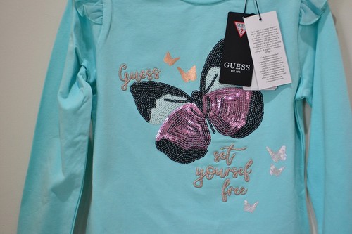 NWT GIRLS KIDS GUESS LONG SLEEVE T-SHIRT LT BLUE BUTTERFLY TEE SHIRT SZ 3 4 5 6 - Picture 3 of 5
