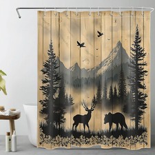 Wild Deer Woodland Vintage Mountain Shower Curtain Bathroom Decor 60X72 Inch