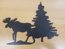 Moose with Pine tree metal wall art plasma cut sign gift idea 