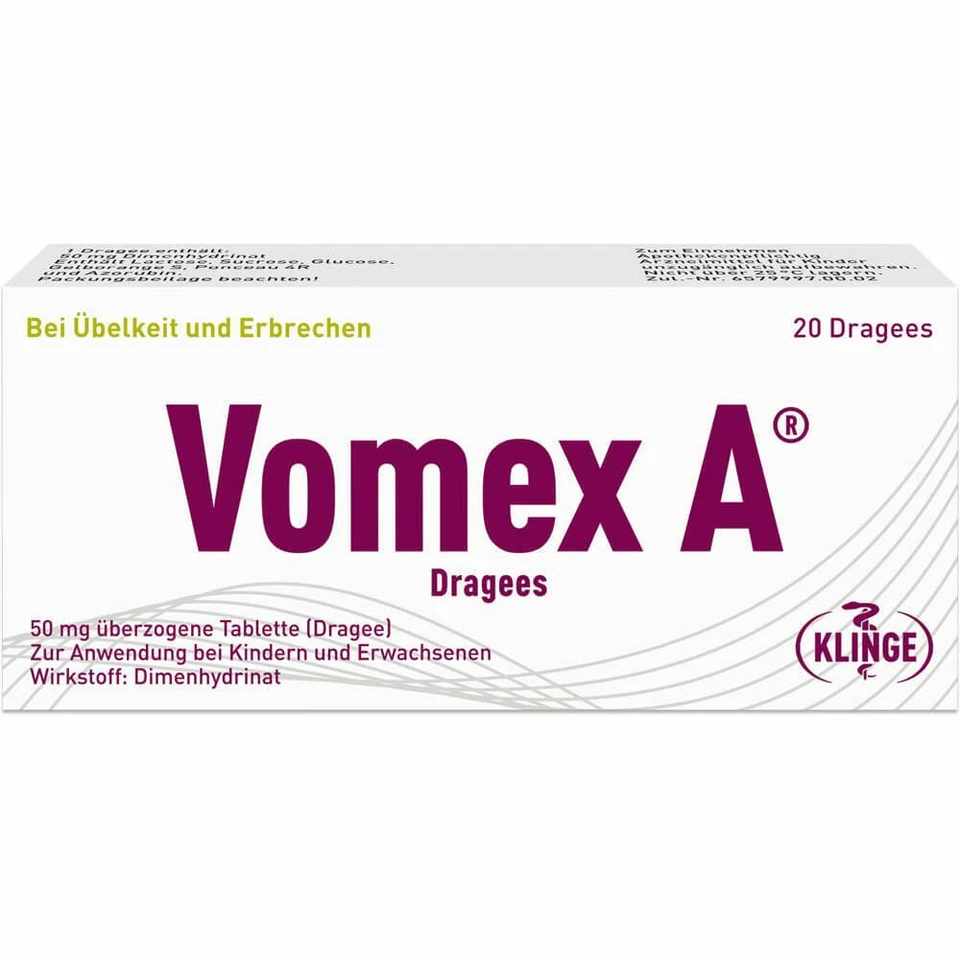 KLINGE PHARMA GMBH VOMEX A Dragees 50 mg überzogene Tabletten 20 St PZN04274616