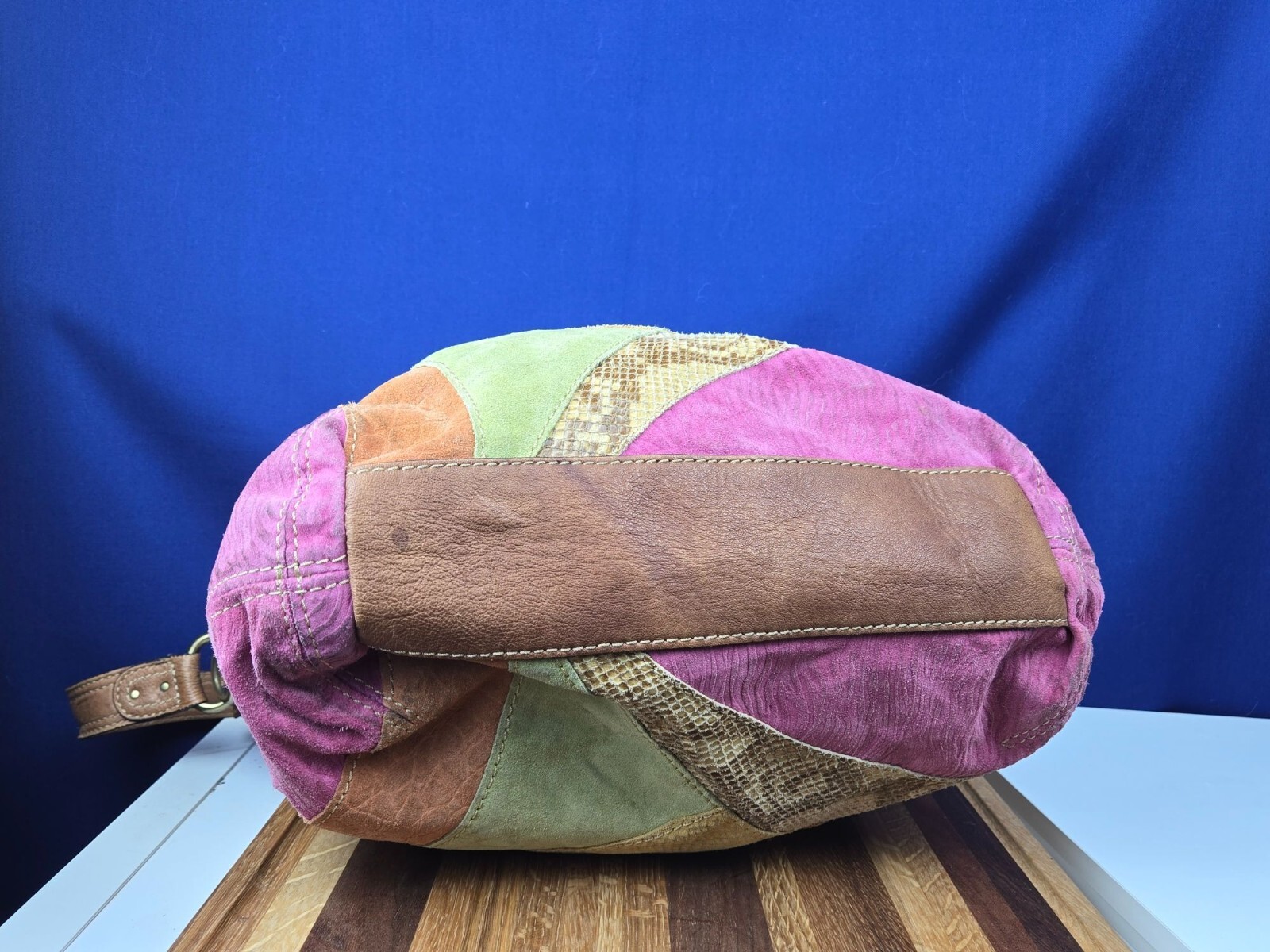 Fossil suede leather patchwork shoulder bag handb… - image 12