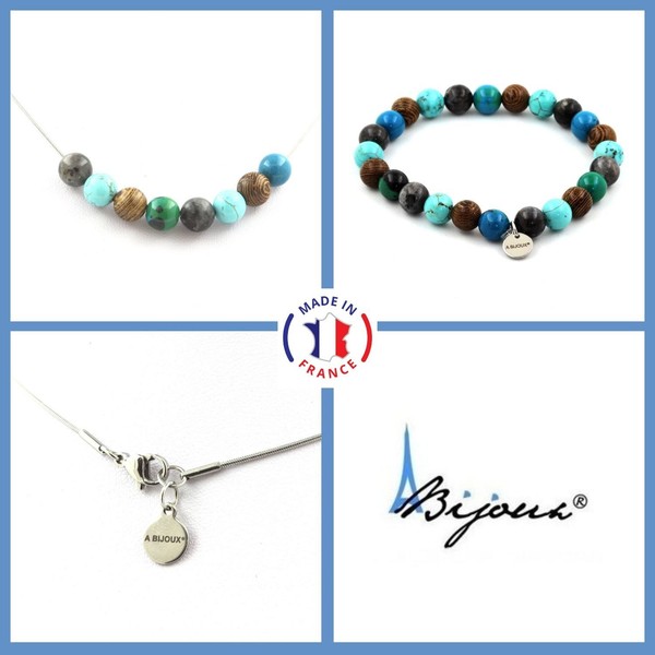Satz Armband Halskette Perlen TüRkis+Chrysocolla+Labradorit+GrößE P-image