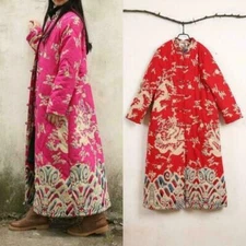 Dargon Women's Quilted Long Robe Jacket Qipao Coat Outwear Retro Ethnic Casual