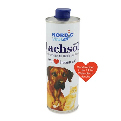 NORDIC VITAL Lachsöl/Fischöl 1L Blechflasche,Omega-3 u-6, Barföl,Barfen,Hunde