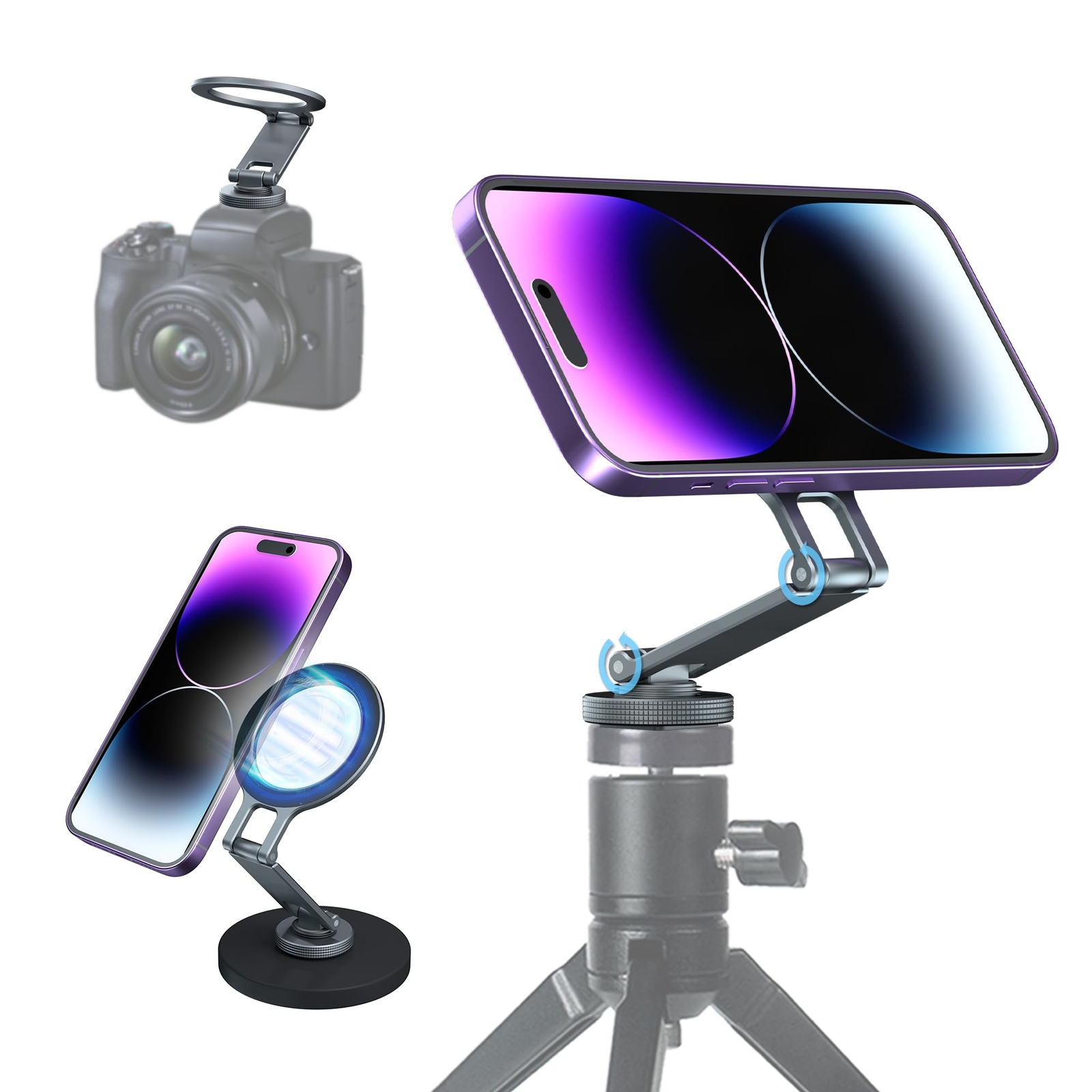 Adjustable Phone Tripod Mount, Universal Magnetic Phone Stand with MagSafe fo...