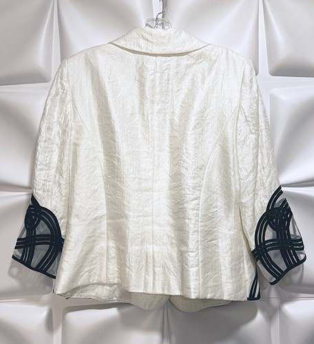 Adrianna Papell Evening Womens Sz 10 Metallic Ivory Black Soutache Blazer Jacket - Picture 9 of 12