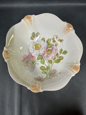 Antique Porcelain Floral Serving Bowl 10.5  Hand Painted Made in Germany