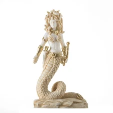 Medusa Ancient Greek Snakeheaded Monster  statue alabaster gold tone 8.26''