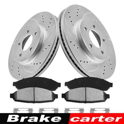 Front Drilled Brake Rotor Ceramic Pad for 03-11 Lincoln Town Car Crown Victoria