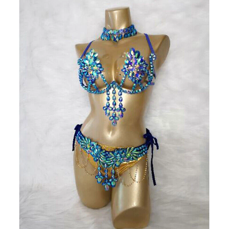 Samba Carnival costume set Wire Bra&Panty&Belt Set Hand Made 4 Pcs