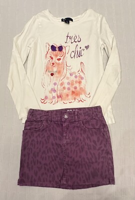 GAP Kids Jewel Box Tres Chic Sequin Top Purple Leopard Jean Skirt S 6 7