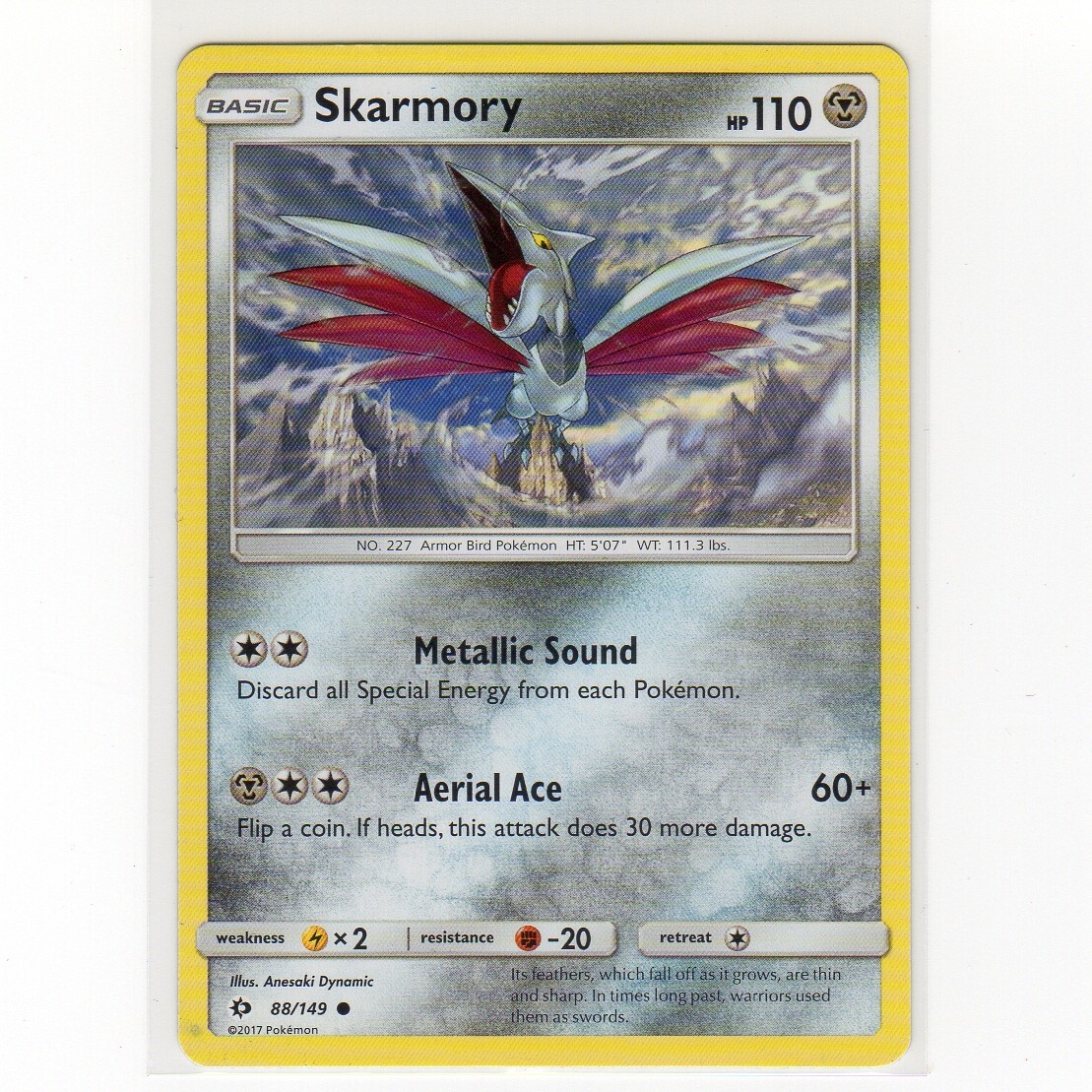Pokemon TCG Skarmory 88/149 SM Base Set Regular Common Card EN-LP 2017