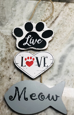 Valentine s Cat Wall 12  Sign  Live    Love   Meow -Brand New-SHIPS N 24 HOURS