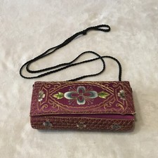 VTG Embroidered Clutch Purse Floral Design Purple Lavender 7.5 Long