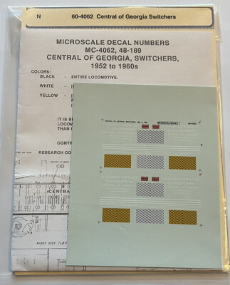 MICROSCALE N DECAL-CENTRAL OF GEORGIA/CofG SWITCHERS - #60-4062