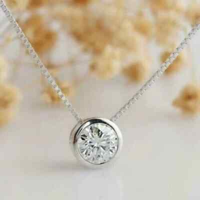2 CT Round Cut White LabCreated Diamond Solitaire Pendant 14K White Gold Plated