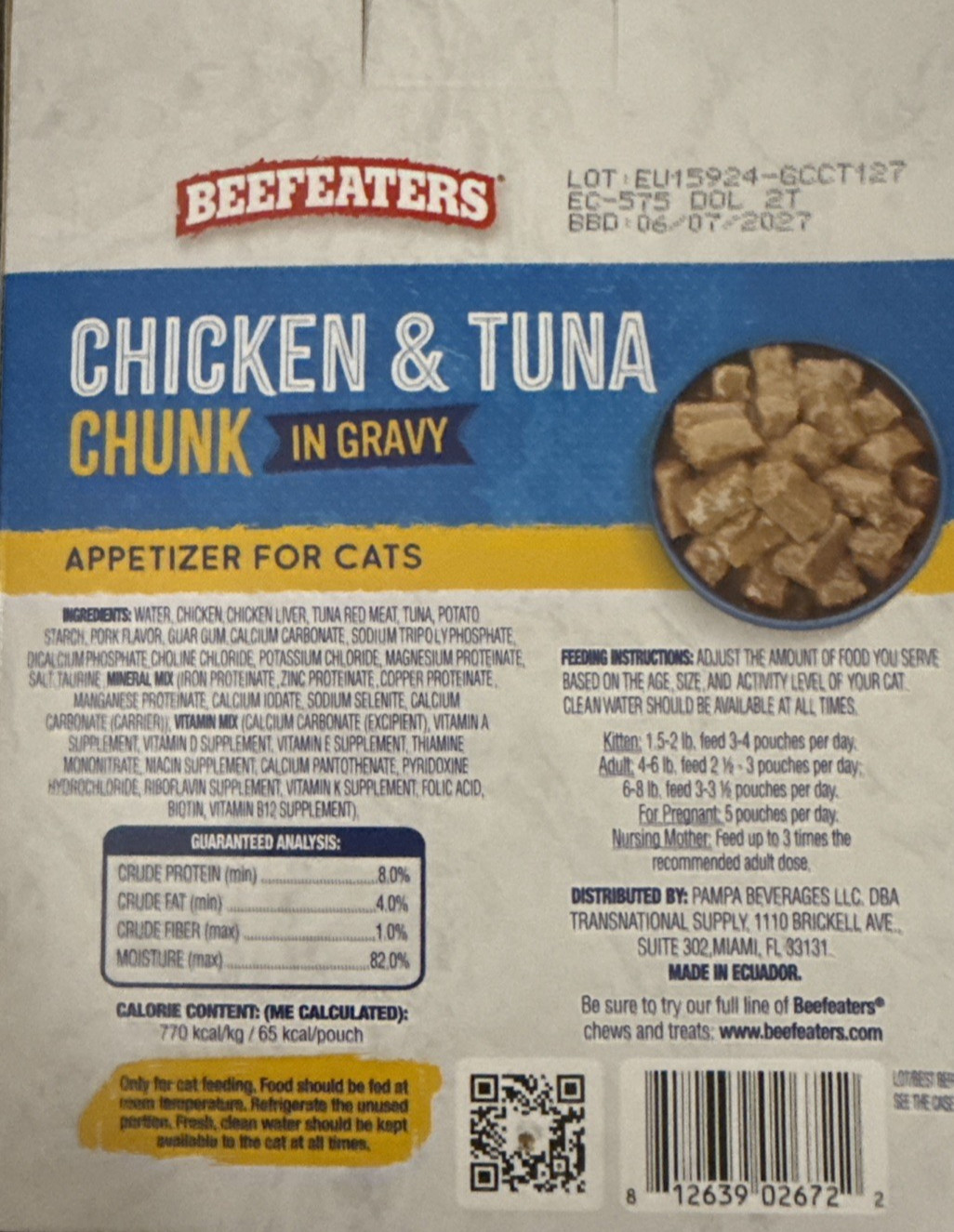 Beefeaters Chicken & Tuna Chunks in Gravy Cat Food `1 Pack of 3 Pouches-SHIP24HR