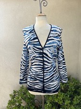 Cardigan Sweater Animal Blue Stripe Sz 44 M Emanuel Ungaro Paris