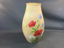 Antico Vaso Ceramica Con Motivi Fiori Dipinte Vintage Interno Smaltato Firmato
