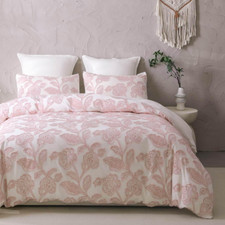 Jacobean Floral Cotton Duvet Cover Set, 3-Piece King Bedding - Pink