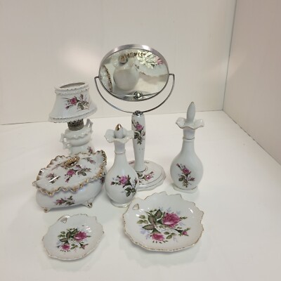 Vintage Moss Rose Vanity Set of 7 Pieces Japan
